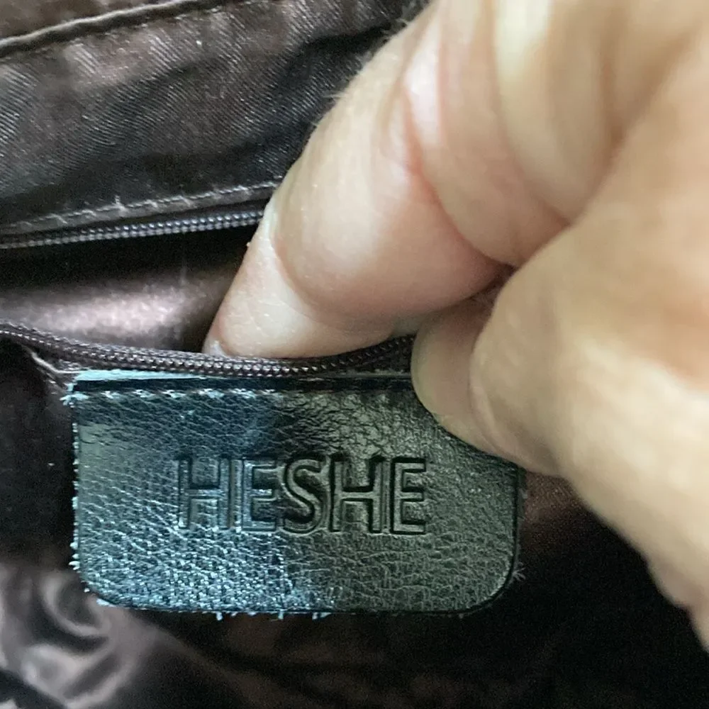 Heshe Black Leather Backpack Flap Closure‎ Classic Daypack Travel